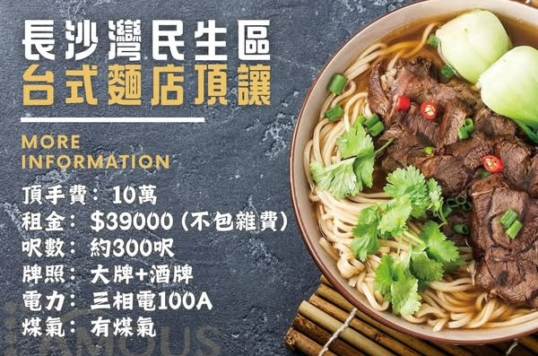 長沙灣地舖台式麵店頂讓