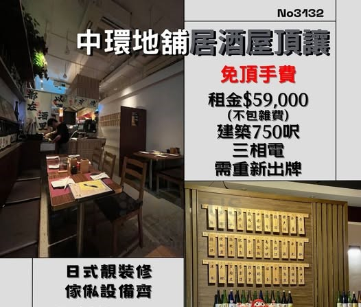 中環地舖居酒屋頂讓