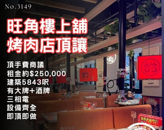 旺角樓上舖烤肉店頂讓