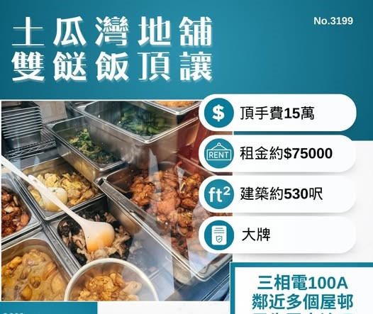 土瓜灣地舖雙餸飯頂讓