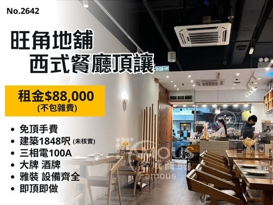 旺角地舖西式餐廳頂讓
